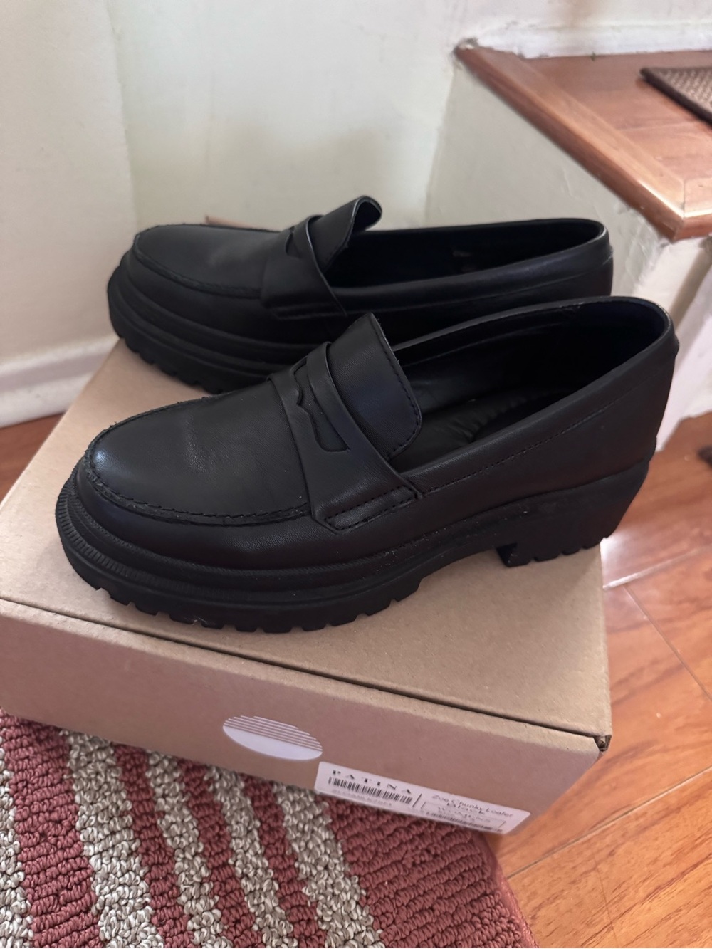 Portland Leather Patina Zoe Chunky Black Leather Penny Loafers - 7.5 - Picture 3 of 6